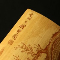 纯手工留青阴刻老玉竹茶则竹雕“抚琴”图茶荷